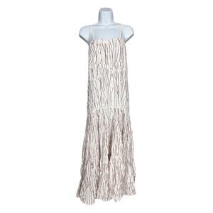 Long White Maxi Dress Tiered Red Abstract Pattern M L Boho Bohemian Whimsigoth